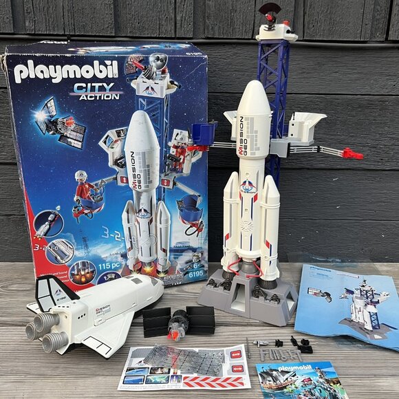 Playmobil City Action 6195 6196 Space Rocket Launch Site Shuttle Incomplete Box